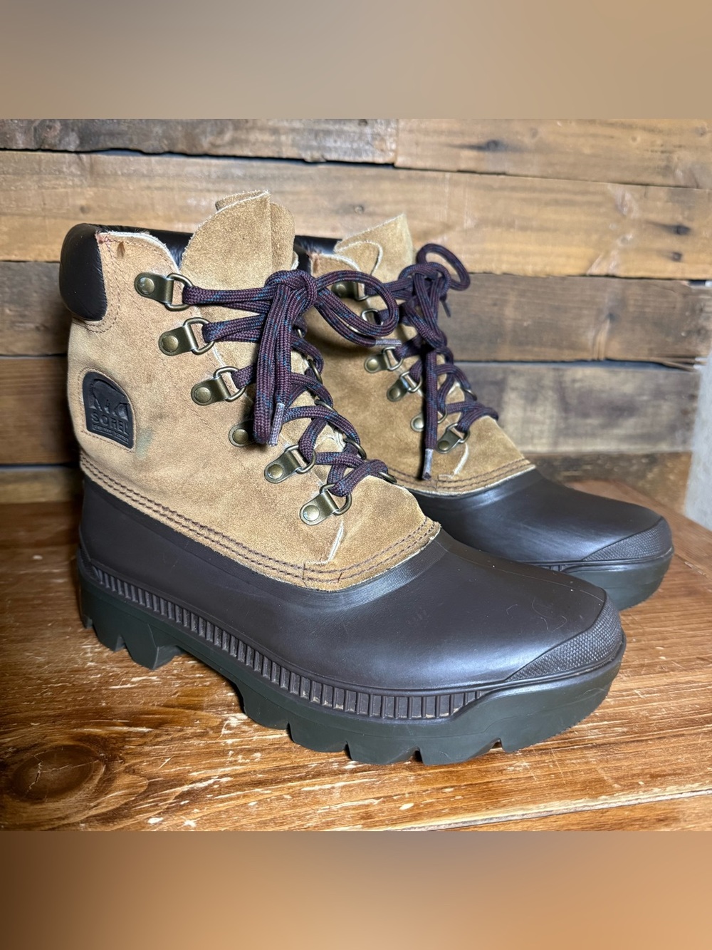 Sorel Winter Snow Leather Duck Boots Removable Felt Lining Lace Up Mens Size 7